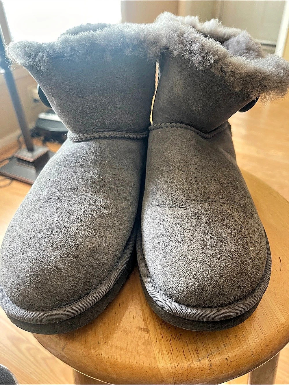 UGG Bailey Button Boot Gray Fur-Lined Boots